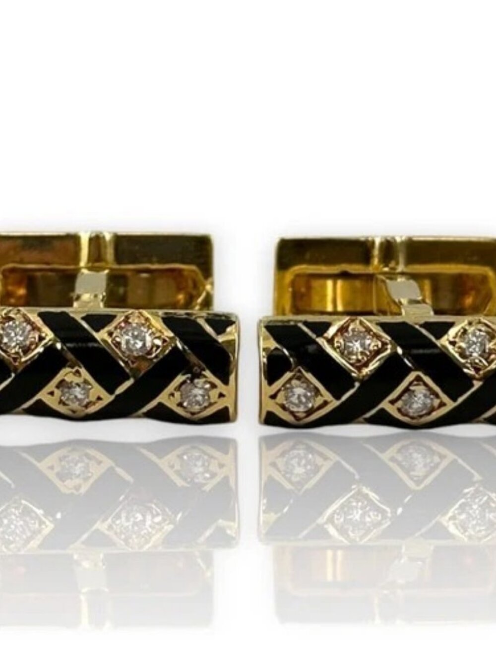 Vintage 1980s Tiffany & CO 18kt Yellow Gold Toggle-Back Cufflinks Diamonds